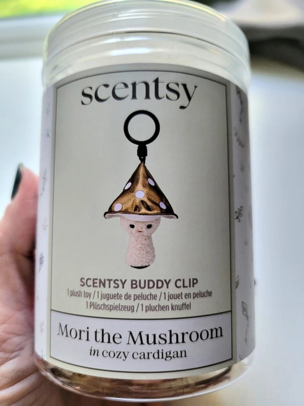 Scentsy Mori the Mushroom in Cozy Cardigan Scentsy Buddy Clip, Brown & Gold